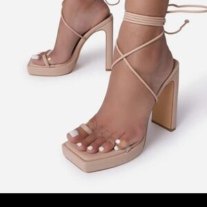 EGO Nude Strappy Block Heels